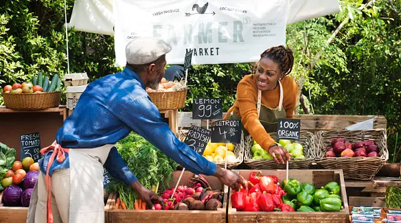 couple setting their vegetables shop