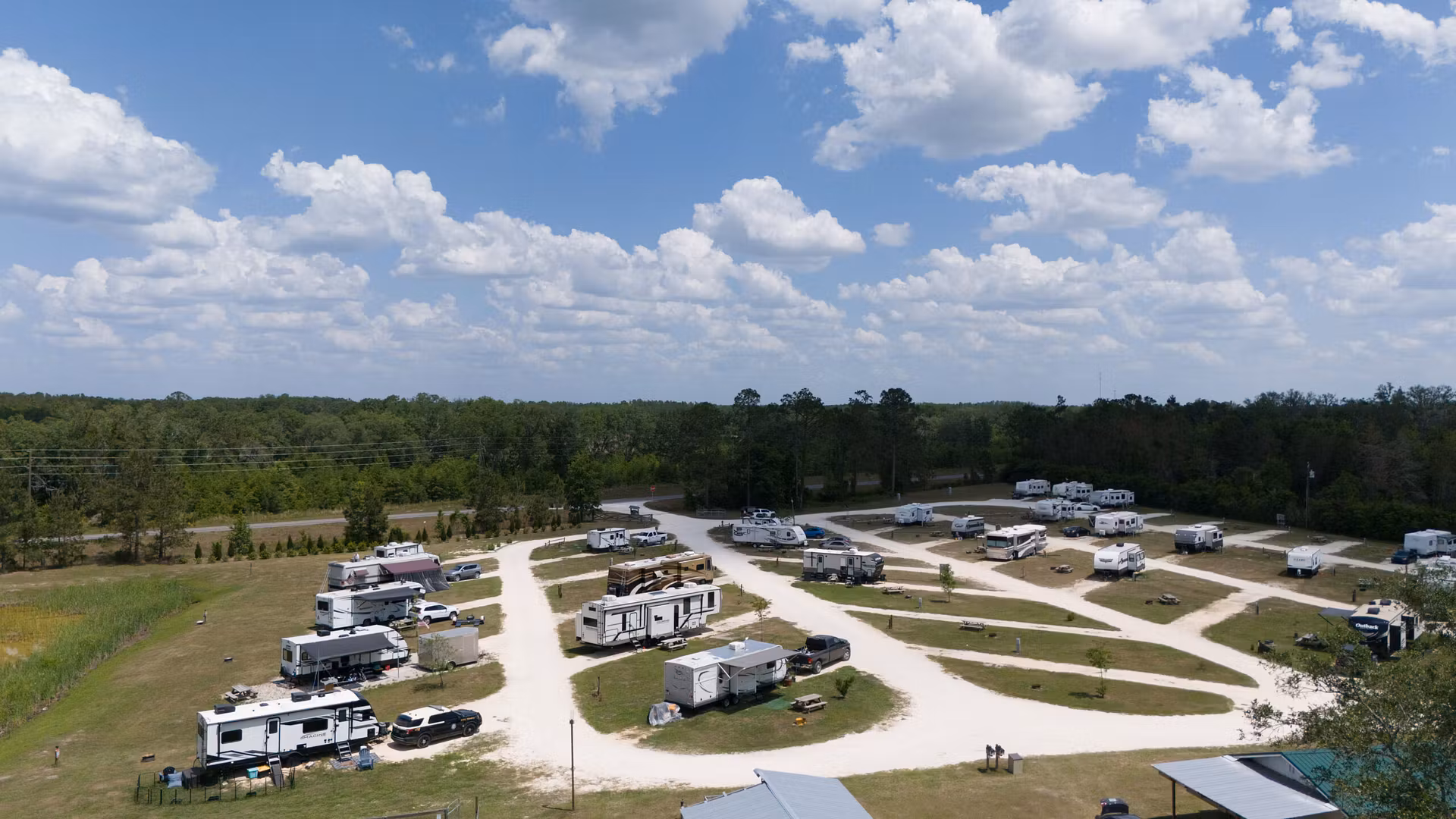 distant view of RVs parking ground