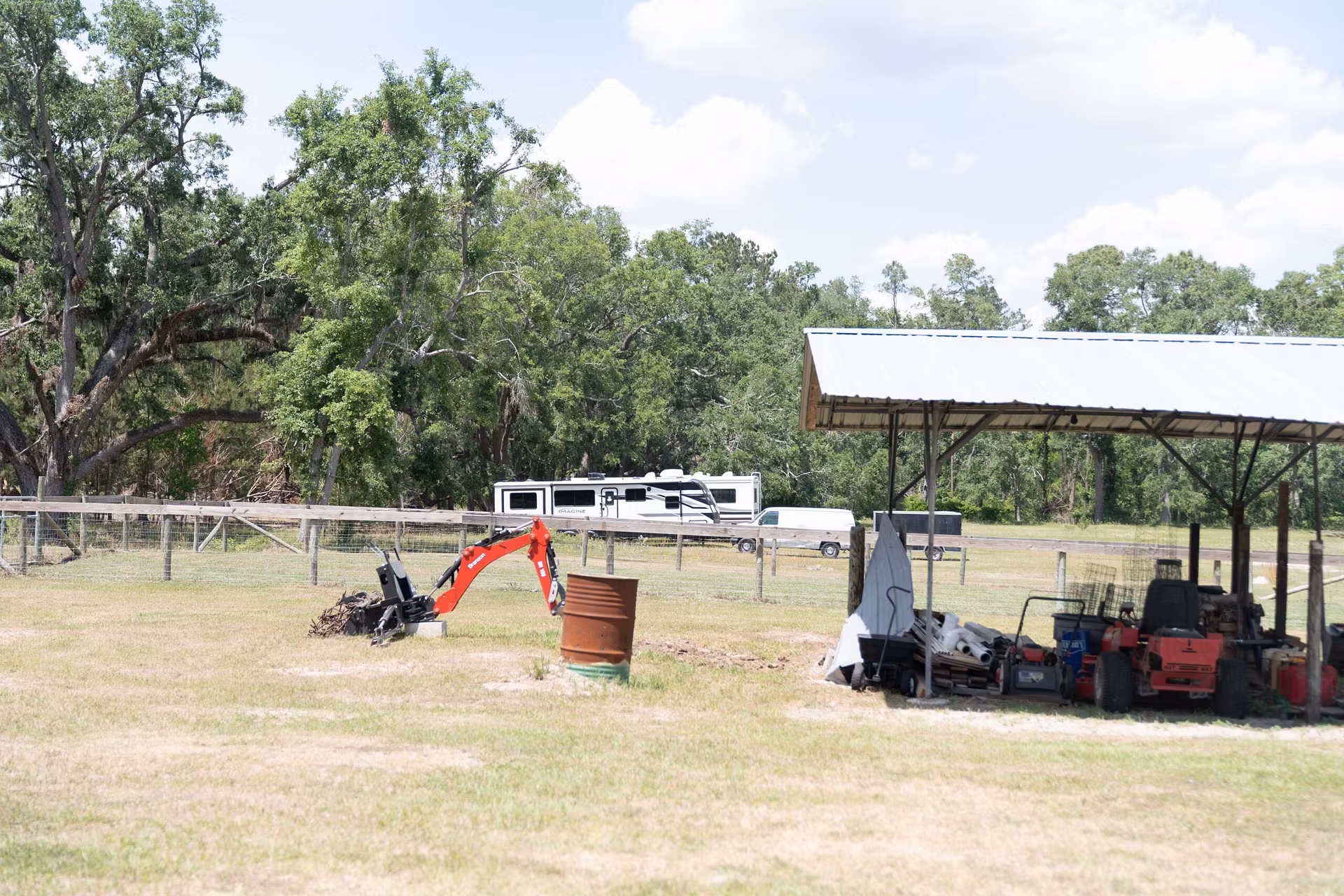 outdoor construction, rural area with machinery