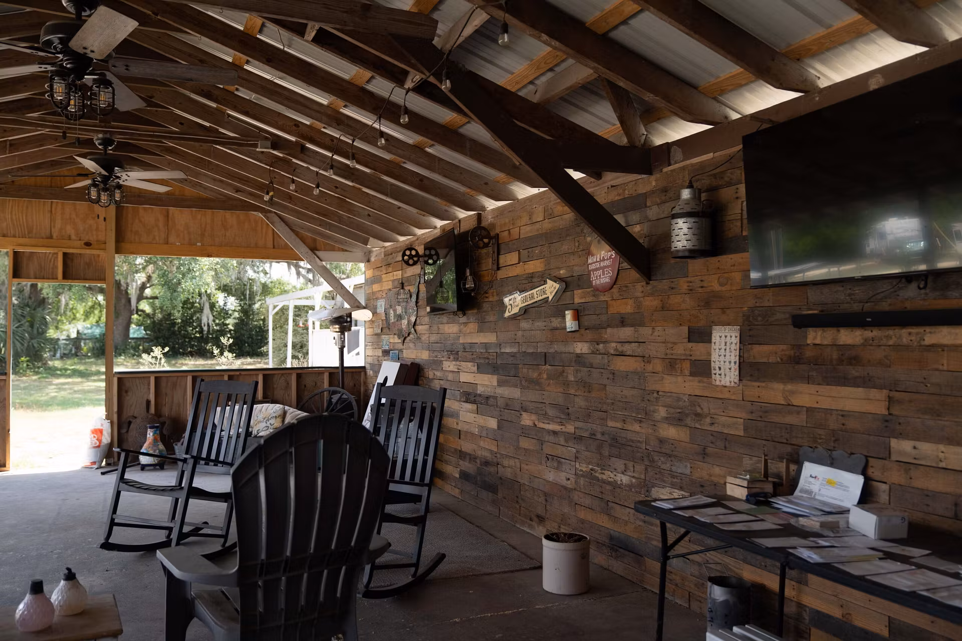 rustic porch or patio area