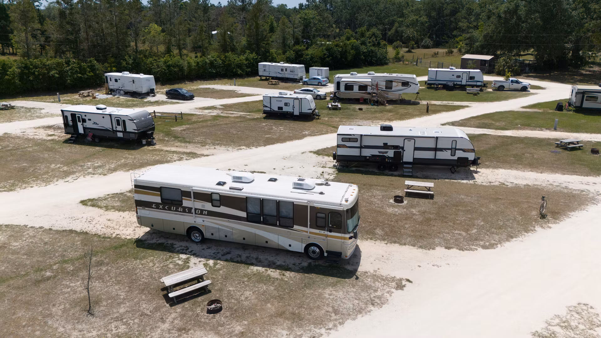 RVs parked in a ground